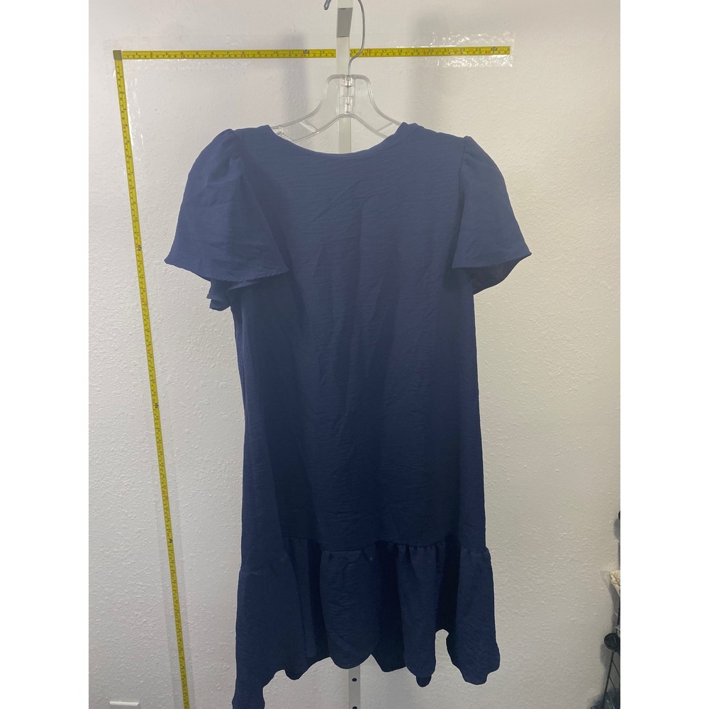 DKNY Womens Navy Blue Flutter Sleeve Ruffle Hem Shift Dress Size 4